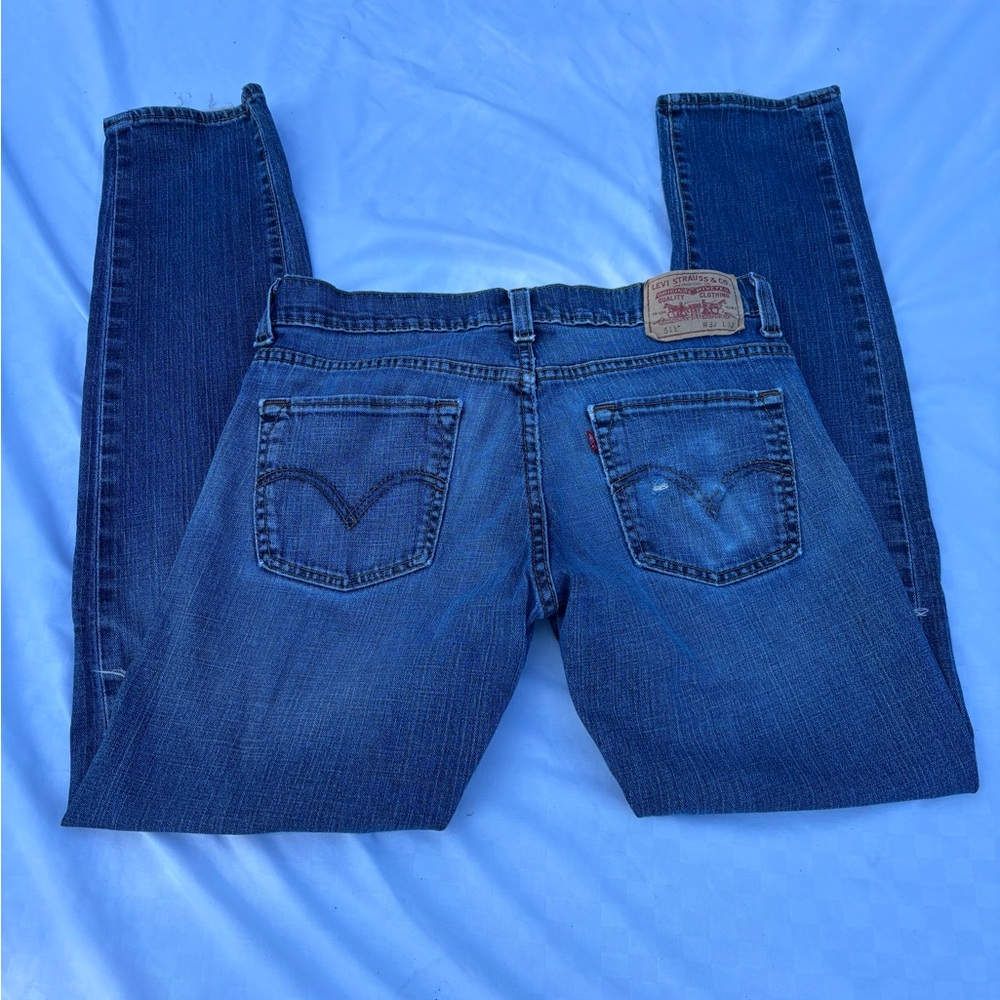Levis Strauss Mens 511 Jeans Size W32 L32 Blue Skinny Denim 5Pockets Distressed